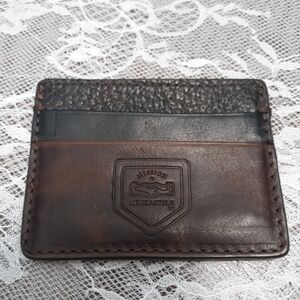 NWOT Mission Mercantile Brown Pebbled Full Grain Leather Slim Wallet Card Case